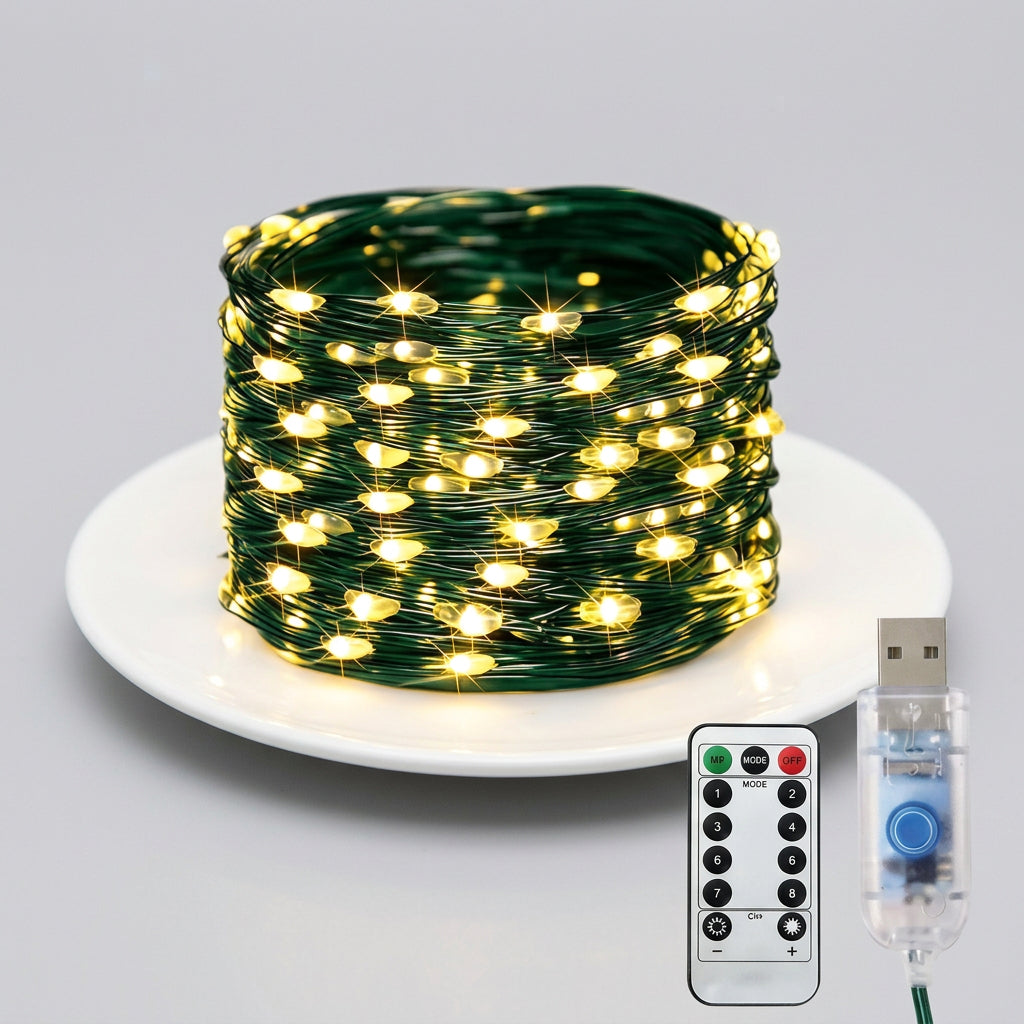 Guirnalda de Luces LED de Cable de Cobre USB, 8 Modos